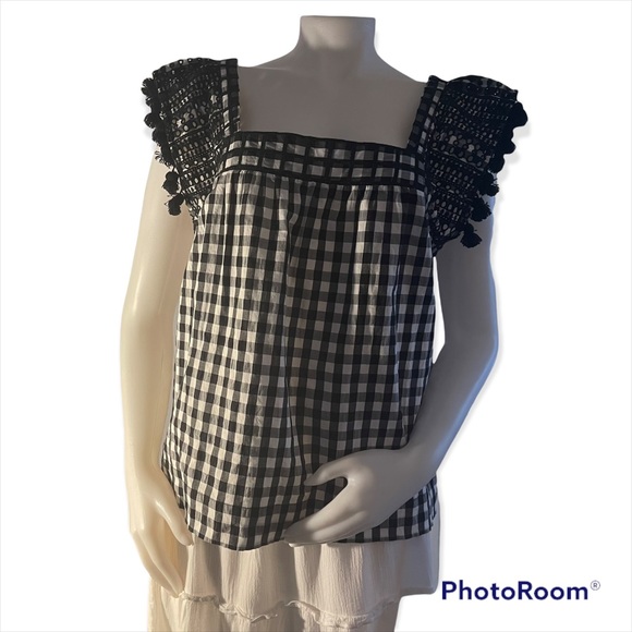 J. Crew Tops - J.Crew Gingham Black White Blouse Top Shirt 14